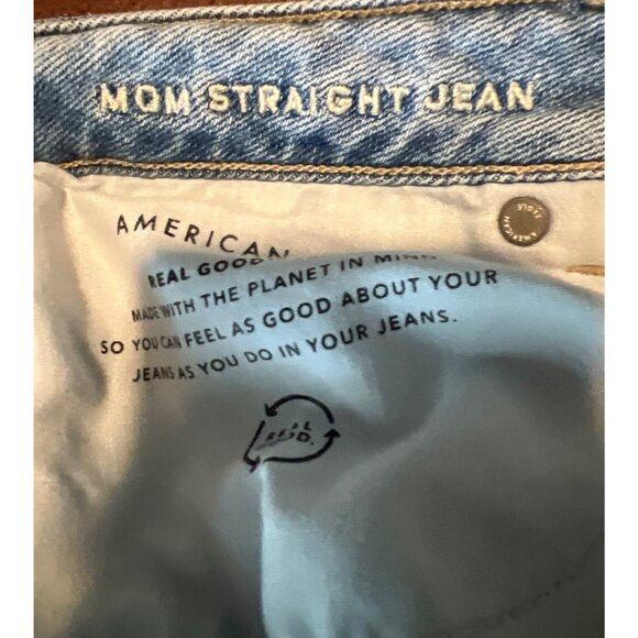 American Eagle Mom Straight Jeans Light Wash 16 Regular Stretch Crop 28" inseam - Picture 4 of 9